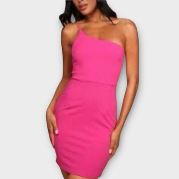 Lulus Olia One-Shoulder Bodycon Mini Dress in Hot Pink Womwn’s Size S NWT - Picture 1 of 8